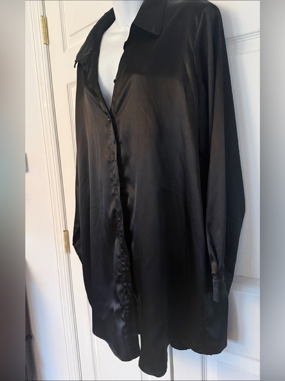 zeagoo Women’s Black Satin Button-Down Shirt